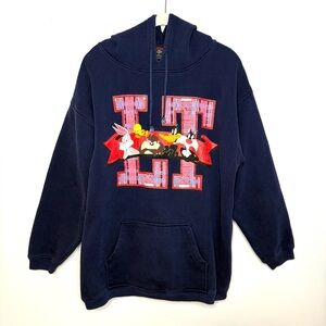 Vintage Looney Tunes XL Hoodie Sweatshirt 1990s Plaid Tweety Bugs Taz Sylvester